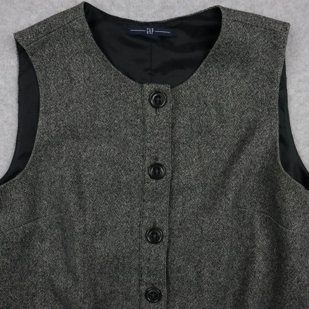 Gap Dress Womens 6 Wool Blend Shift 1/2 Button Casual Lined Dark Gray Sleeveless - Picture 2 of 9